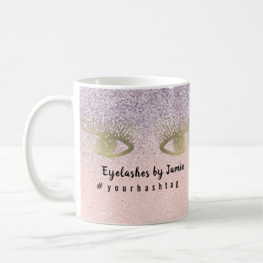 Mug Salon de cils entreprise paillettes rose or script (Gauche)