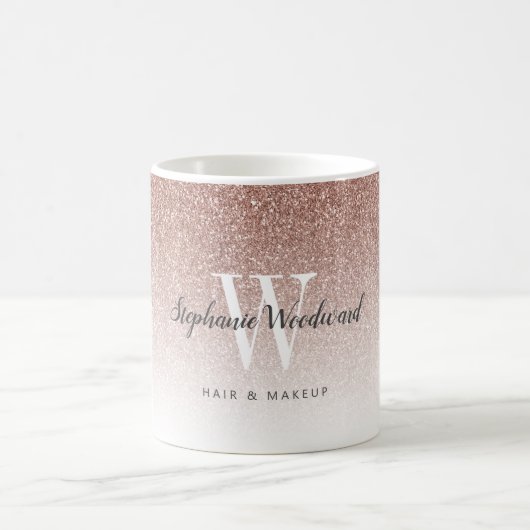 Mug Salon de coiffure Monogramme Paillettes Ombré Or R (Centre)