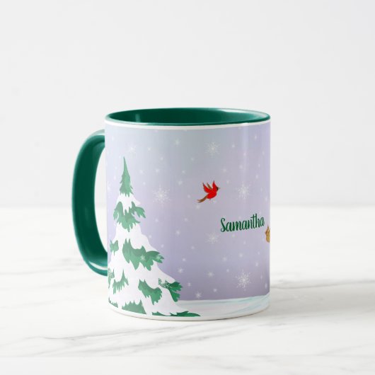 Mug Salutation de Noël des cardinaux d'hiver (Devant gauche)