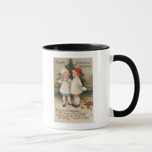 Mug Salutation de Noël généreuseEnfants par un arbre (Droite)