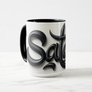 Mug Salutation Salam 3D moderne Noir et blanc gras