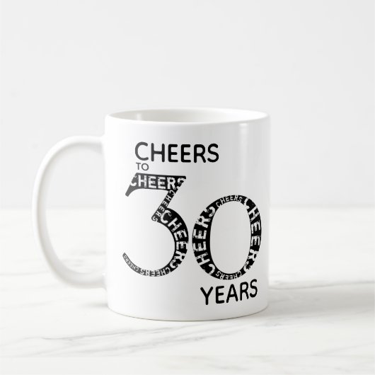 Mug Salutations à 30 ans Noir Blanc 30e anniversaire (Gauche)