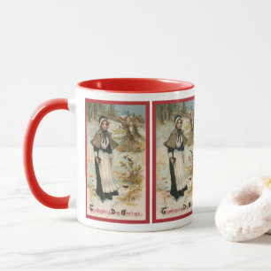 Mug Salutations de Thanksgiving avec une femme pèlerin