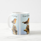Mug Salutations d'hiver. Rougegorge chantant (Devant gauche)