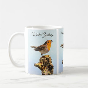 Mug Salutations d'hiver. Rougegorge chantant
