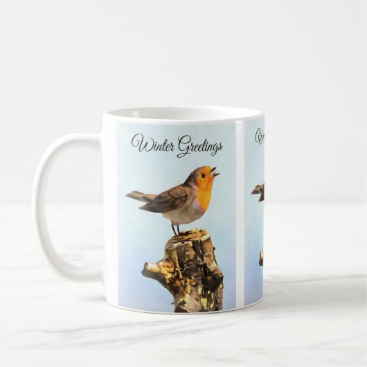 Mug Salutations d'hiver. Rougegorge chantant (Gauche)