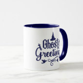 Mug Salutations Ghoost Bleu foncé et blanc Halloween (Devant droit)