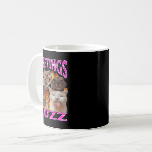 Mug Salutations Huzz Drôle Chat Mème Contrefaçon Graph (Devant gauche)