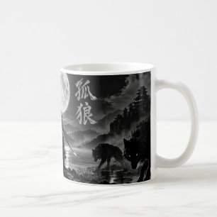 Mug Samouraï Loup Solitaire sous la Lune – Kanji Art (