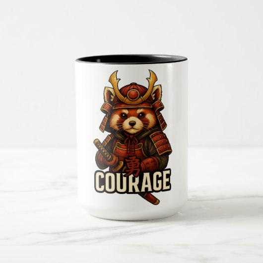 Mug Samouraï Panda roux avec le mot Courage (Centre)