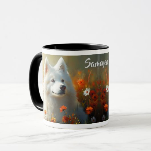 Mug Samoyed Chien Champ de fleurs (Devant gauche)