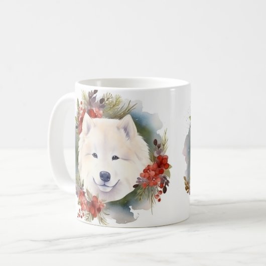 Mug Samoyed Christmas Wreath Festive Pup (Devant gauche)