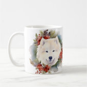 Mug Samoyed Christmas Wreath Festive Pup (Gauche)