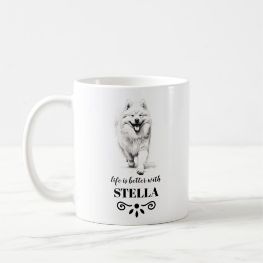Mug Samoyed Life est meilleur avec Custom Dog Name (Gauche)
