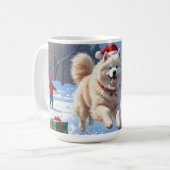 Mug Samoyed Running en neige avec Casquette de Noël (Devant gauche)