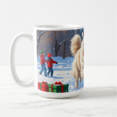 Mug Samoyed Running en neige avec Casquette de Noël (Gauche)