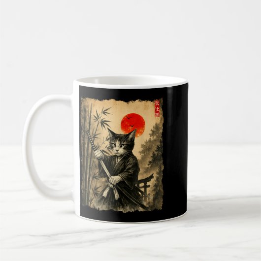 Mug Samurai Cat Japanese Art Men Boys Funny Graphic Te (Gauche)