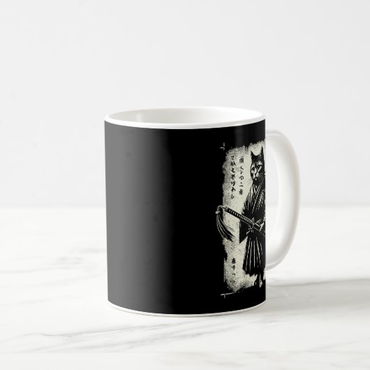 Mug Samurai Cat Ukiyo-e Warrior Art Graphisme Sumi-e C (Devant droit)