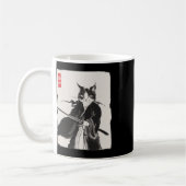 Mug Samurai Cat Warrior Ink Art Drôle Style Japonais (Gauche)