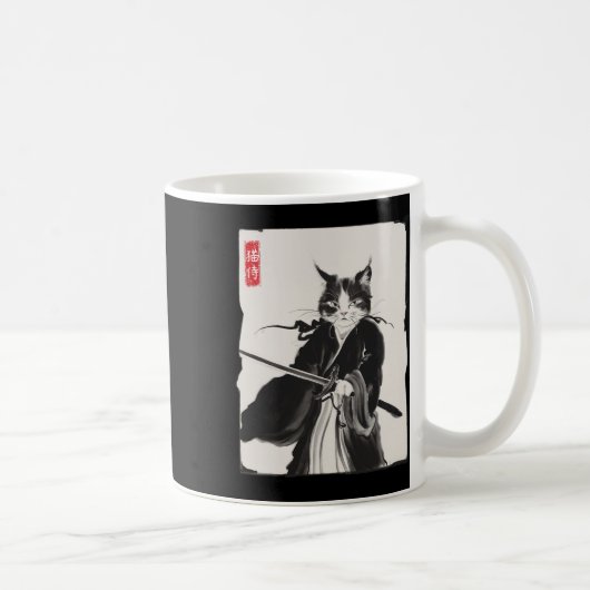 Mug Samurai Cat Warrior Ink Art Drôle Style Japonais (Droite)