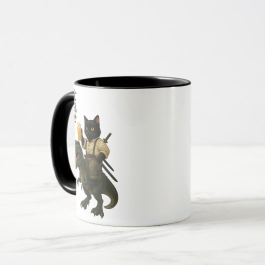 Mug Samurai Cat with Beer & T-Rex | Retro Japanese Art (Devant gauche)