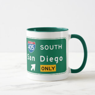 Mug San Diego, panneau routier de CA