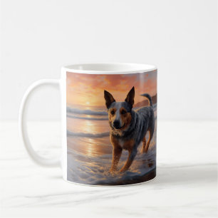 Mug Sandy Paws Australian Cattle Dog on Beach Sunset