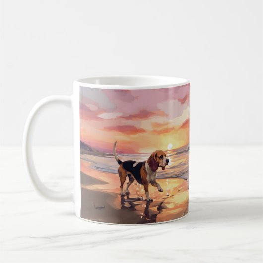 Mug Sandy Paws Beagle Chien sur Plage Coucher de Solei (Gauche)