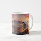Mug Sandy Paws Bichon Frise Dog sur Beach Sunset (Devant droit)