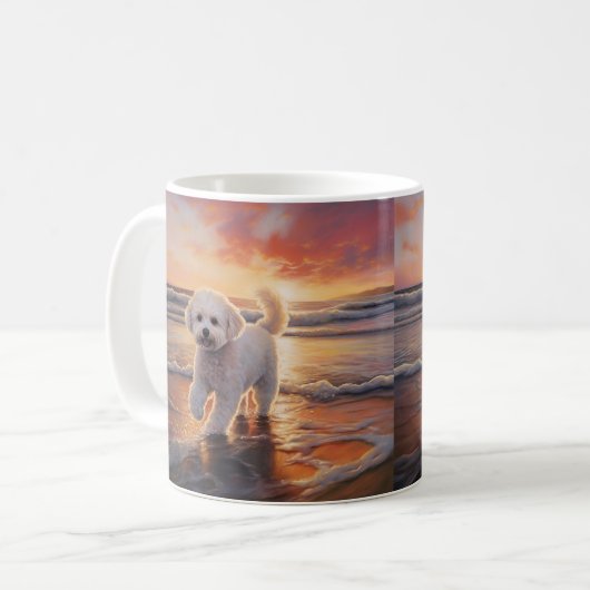 Mug Sandy Paws Bichon Frise Dog sur Beach Sunset (Devant gauche)
