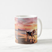 Mug Sandy Paws Chien Beagle sur le coucher du soleil d (Devant droit)