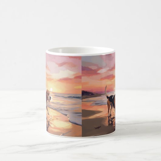 Mug Sandy Paws Chien Beagle sur le coucher du soleil d (Centre)