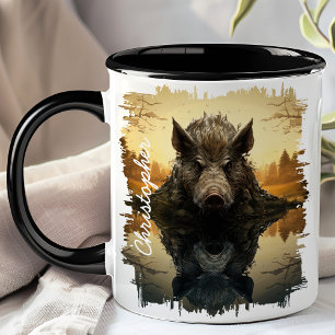Mug Sanglier en reflet de lac d'automne