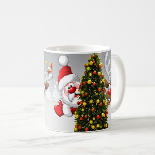 Mug Santa claus and reindeer behind a christmas tree.j (Devant droit)