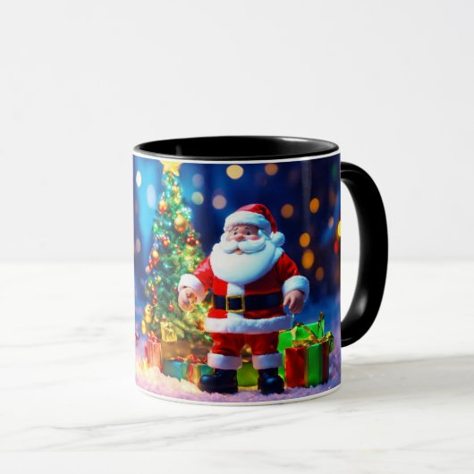 Mug Santa Claus, arbre de Noël 3D boisée design (Devant droit)