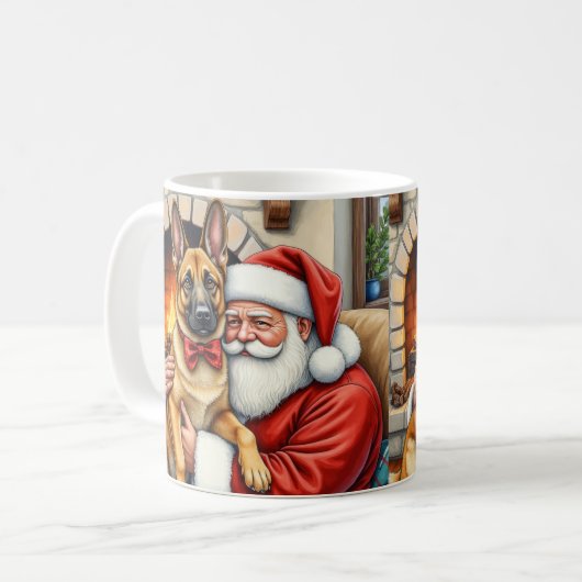 Mug Santa Claus Holding Belgian Malinois Christmas Art (Devant gauche)