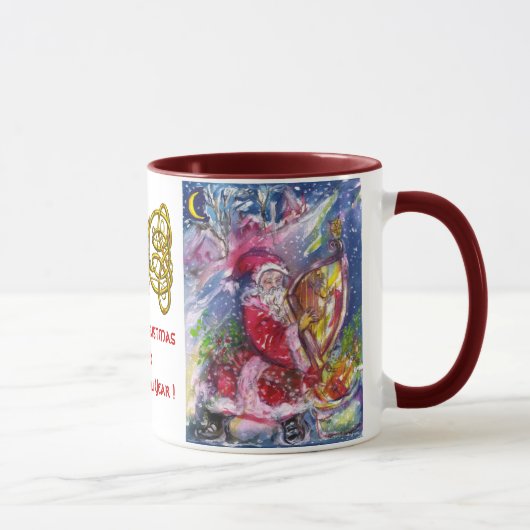 Mug SANTA CLAUS JOUER HARP Gold Celtic Knots Blanc (Droite)