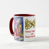 Mug SANTA CLAUS JOUER HARP Gold Celtic Knots Blanc (Devant gauche)