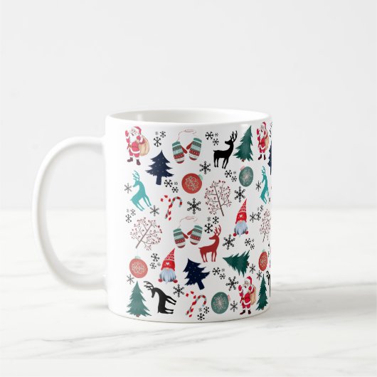 Mug Santa Claus Reindeer Pine Trees Mittens Motif (Gauche)