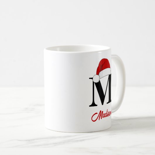 Mug Santa Hat Custom Monogramme Rouge Script Noël (Devant droit)