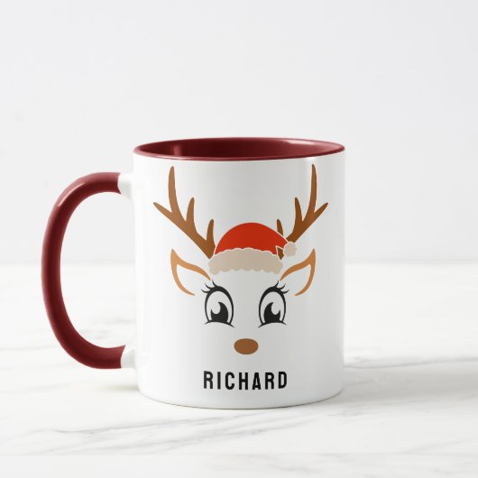 Mug Santa Hat Cute Reindeer Garçon Maroon de Noël (Gauche)