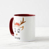 Mug Santa Hat Cute Reindeer Garçon Maroon de Noël (Devant gauche)