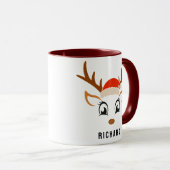 Mug Santa Hat Cute Reindeer Garçon Maroon de Noël (Devant droit)
