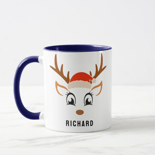 Mug Santa Hat Cute Reindeer Garçon Noël Marine Bleu (Gauche)