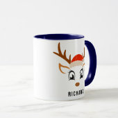 Mug Santa Hat Cute Reindeer Garçon Noël Marine Bleu (Devant droit)