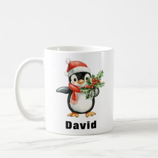 Mug Santa Hat Penguin tenant Noël Holly (Gauche)