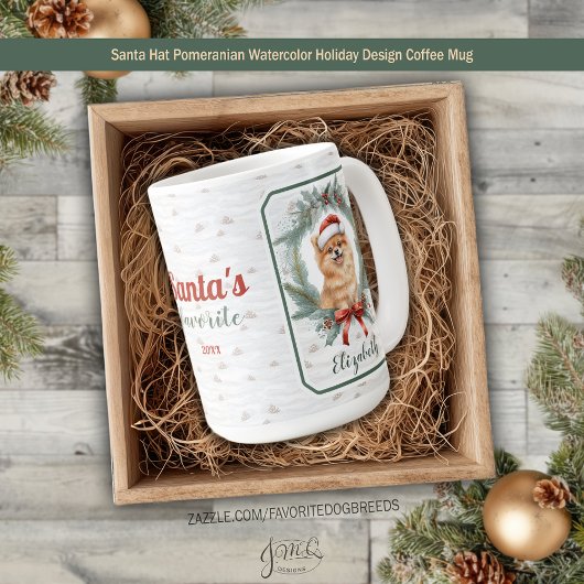 Mug Santa Hat Pomeranian Watercolor Holiday Design