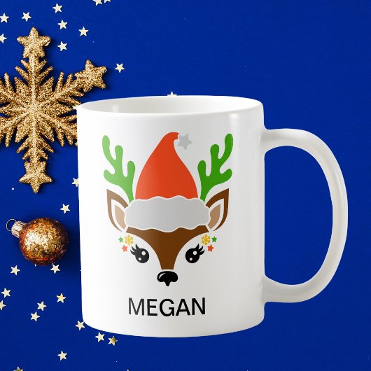Mug Santa Hat Reindeer Face Holiday