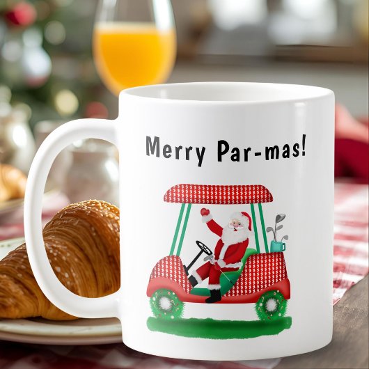 Mug Santa in Christmas Golf Cart