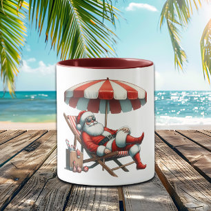Mug Santa sous un parasol de plage Noël